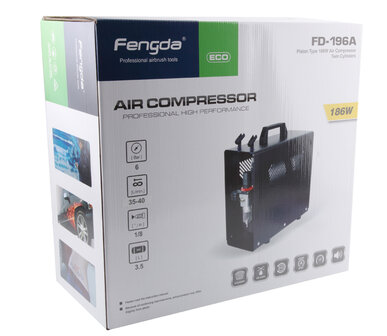 Fengda dubbele zuiger AS-196A Airbrush mini compressor met luchttank en metalen behuizing