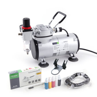 Fengda Airbrush Set  AS18-2K(FD18-2K) met compressor FD-18-2, Airbrush FE-130 en accessoires