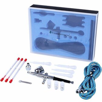 Timbertech airbrush set met compressor en double action airbrush ABPST05