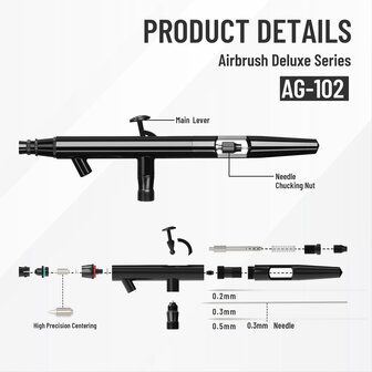 Airgoo Hoogwaardig &amp; Luxe Dubbele actie &amp; Zuigtype Airbrush AG-102 voor Airbrush Master