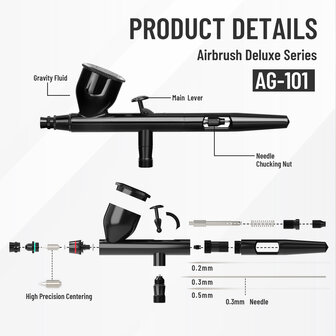 Airgoo Hoogwaardig &amp; luxe dubbelwerkende airbrush AG-101 voor Airbrush Master