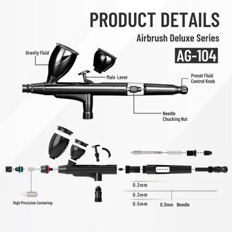 Airgoo Hochwertig &amp; Deluxe Doppelte Aktion &amp; Schwerkraft-Airbrush AG-104 f&uuml;r Airbrush Master