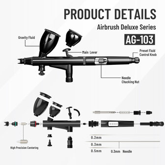 Airgoo High-End &amp; Deluxe Double-Action &amp; Gravity-Type Airbrush AG-103 for Airbrush Master