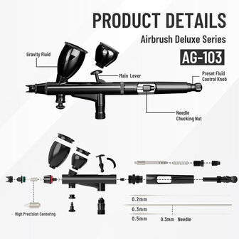 Airgoo Hochwertig &amp; Deluxe Doppelte Aktion &amp; Schwerkraft-Airbrush AG-103 f&uuml;r Airbrush Master