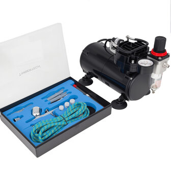 Timbertech airbrush set met compressor en double action airbrush ABPST05(Zwart)