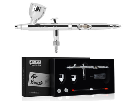 Airgoo Premium dubbelwerkende airbrush AG-216 met nieuw ontworpen zelfcentrerende sproeiers.