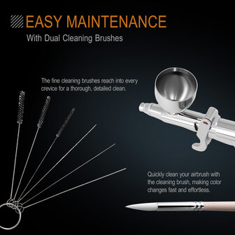 Airgoo draagbare, draadloze, oplaadbare airbrushcompressorset MK430(116E) met reinigingsborstels voor modelbouw, taartdecoratie, make-up en andere algemene airbrush-toepassingen.