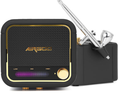 Airgoo Premium draagbare airbrushset met compressor AS-302 inclusief luchtslang voor hobby, modelbouw, taartdecoratie, make-up en diverse andere airbrush-toepassingen