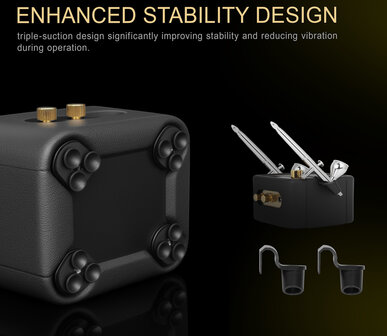 Airgoo Premium draagbare airbrushset met compressor AS-302 inclusief luchtslang voor hobby, modelbouw, taartdecoratie, make-up en diverse andere airbrush-toepassingen