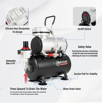 Fengda Airbrush mini compressor met anti-roest luchttank AS-186T(FD-186T)
