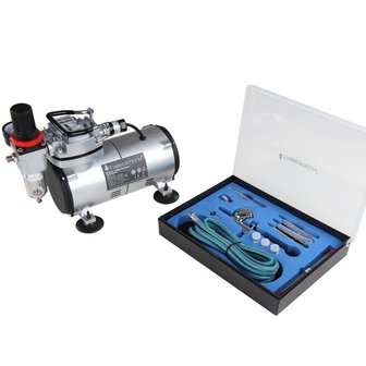 ABPST05-UK PLUG Timbertech Airbrush Set mit Kompressor und Double Action Airbrush Pistole