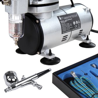 ABPST05-UK PLUG Timbertech Airbrush Set mit Kompressor und Double Action Airbrush Pistole