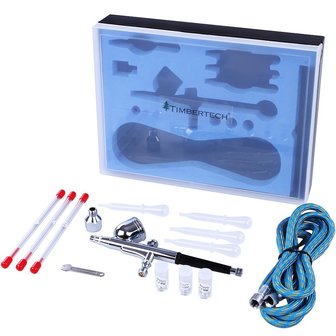 ABPST05-UK PLUG Timbertech Airbrush Set mit Kompressor und Double Action Airbrush Pistole