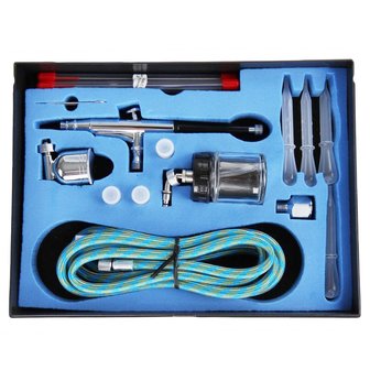 UK-PLUG Timbertech ABPST06 Airbrush Pistolen Kompressor Set Druckluft Spritzpistole 