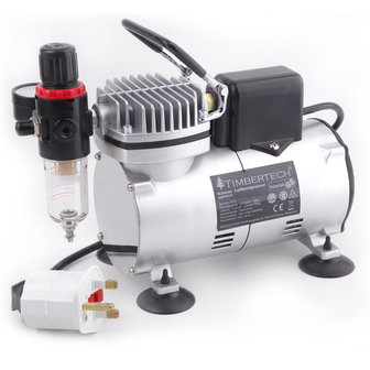 UK Plug Timbertech Professional Piston Airbrush Compressor ABPST07 with Motor Cool Down Fan