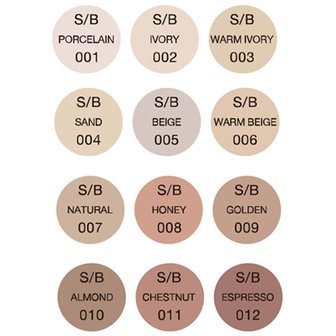 Timbertech S/B Airbrush Foundation with 12 x 10 ml phials with all skin tones of the S / B series