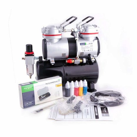 Airbrush Set Fengda FD-196K met compressor FD-196, Airbrush FE-130 en accessoires 