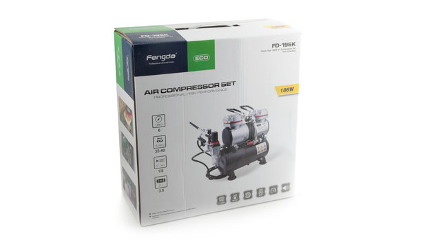 Airbrush Set Fengda FD-196K met compressor FD-196, Airbrush FE-130 en accessoires 