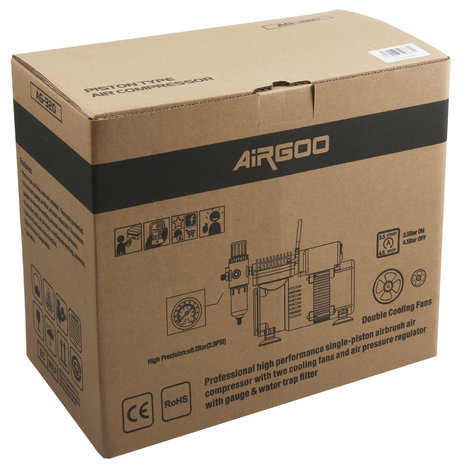 Airgoo Premium Aibrush Compressor AG-326 with Twin Cooling Fans and Air Tank