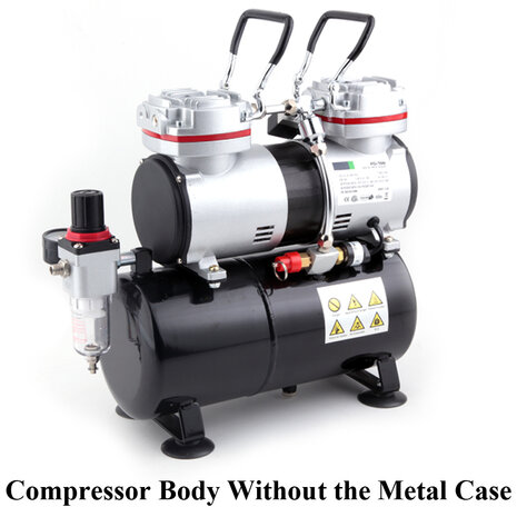 UK-Fengda AS-196A dubbele zuiger Airbrush mini compressor met luchttank en metalen behuizing