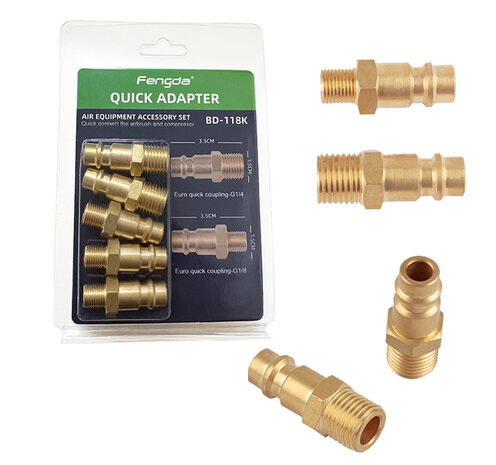 Fengda Europe snelkoppeling BD-118K met 3 stuks 1/8" adapter en 2 stuks 1/4" adapter