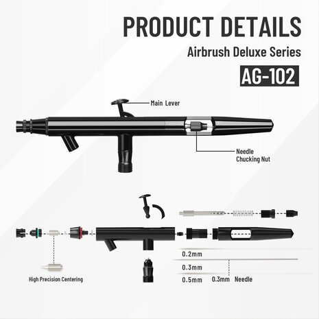Airgoo Hochwertig & Deluxe Doppelte Aktion & Saugtyp Airbrush AG-102 für Airbrush Master
