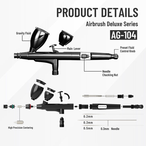 Airgoo High-End & Deluxe Double-Action & Gravity-Type Airbrush AG-104 for Airbrush Master