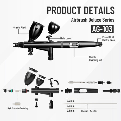 Airgoo Hochwertig & Deluxe Doppelte Aktion & Schwerkraft-Airbrush AG-103 für Airbrush Master