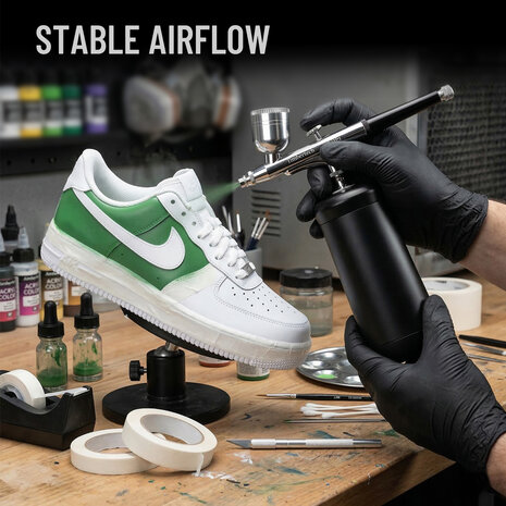 Timbertech draagbare en ge&iuml;ntegreerde draadloze oplaadbare airbrushset met compressor MK-410 inclusief reinigingsborstels voor hobby's, taartdecoratie, make-up en andere airbrush-toepassingen.