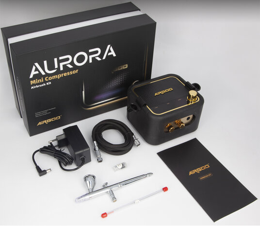 Airgoo Premium draagbare airbrushset met compressor AS-302 inclusief luchtslang voor hobby, modelbouw, taartdecoratie, make-up en diverse andere airbrush-toepassingen