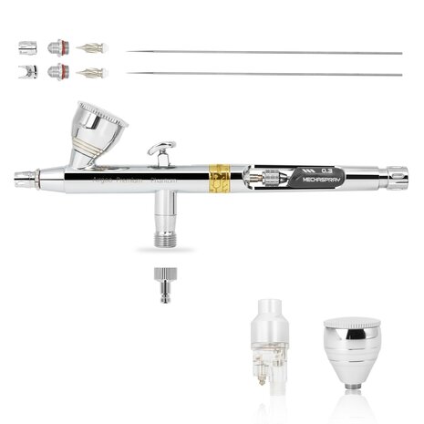 Airgoo Premium Double-Action Airbrush AG-D1 (Phantom) met nieuw zelfcentrerend mondstukontwerp; geschikt voor modelbouw, taartdecoratie, hobby, automotive en hoogwaardig airbrushen.