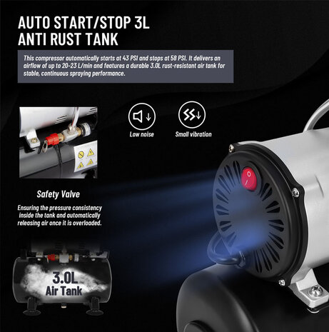 Fengda Airbrush mini compressor met anti-roest luchttank AS-186T(FD-186T)