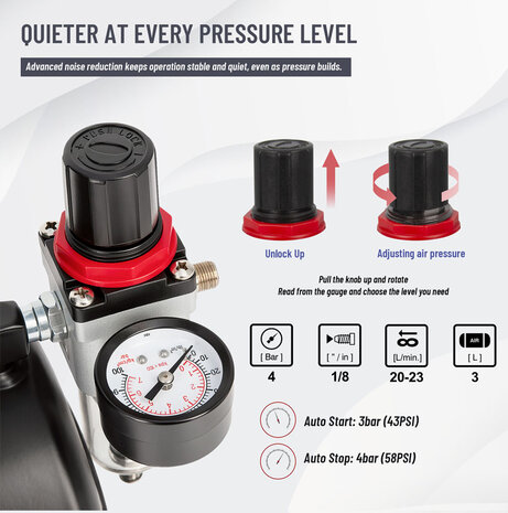 Fengda Airbrush mini compressor met anti-roest luchttank AS-186T(FD-186T)