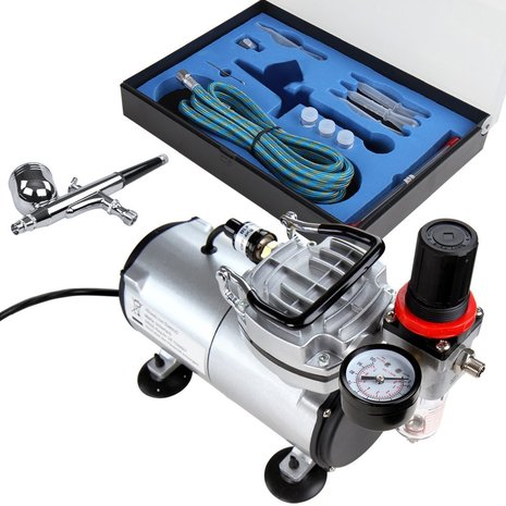 ABPST05-UK PLUG Timbertech Airbrush Set mit Kompressor und Double Action Airbrush Pistole