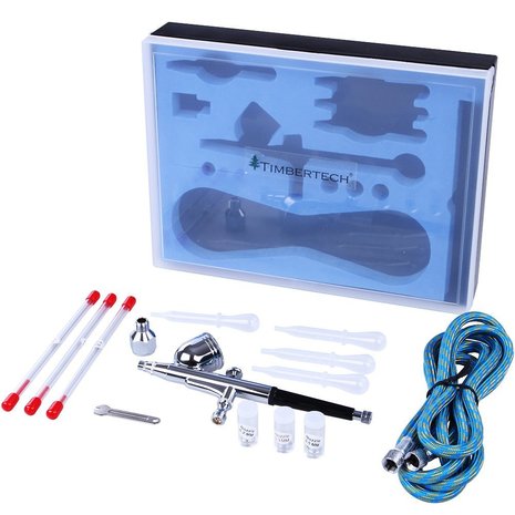 ABPST05-UK PLUG  Timbertech airbrush set met compressor en double action 