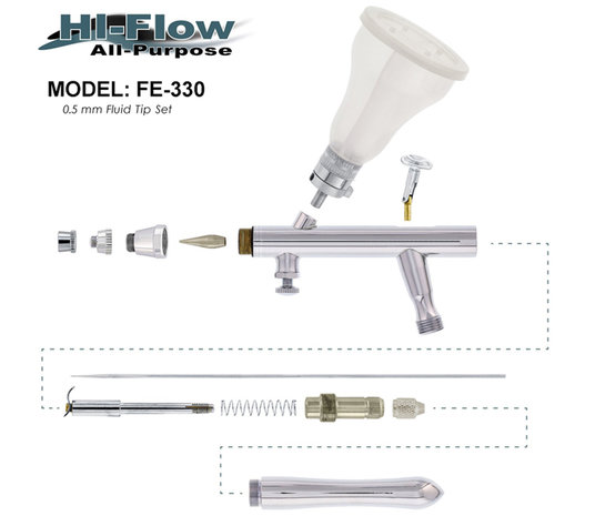 Fengda FE-330 Luxus-Allzweck-Präzisions-Airbrush mit 0,5mm Düse und 4-Kammer Becher