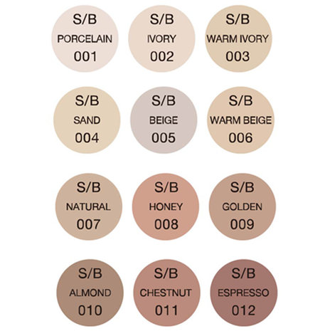Timbertech S/B Airbrush Foundation mit 12 x 10 ml Fläschchen mit allen Hauttönen der S/B-Serie
