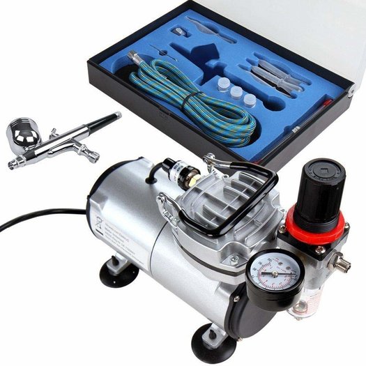 Timbertech airbrush set met compressor en double action airbrush